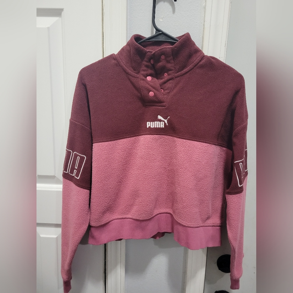 Puma Womens Power Winterized  Pullover Fleece Crop Sweatshirt Dusty Orchid- M